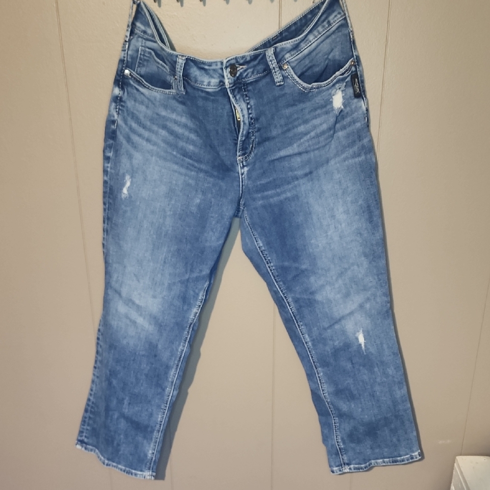 Silver Jeans Light Blue Cropped Distressed Denim